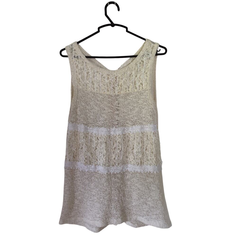 Anthropologie A’Reve Womens Medium Top Cream Lace Bows Knit Sleeveless Romantic